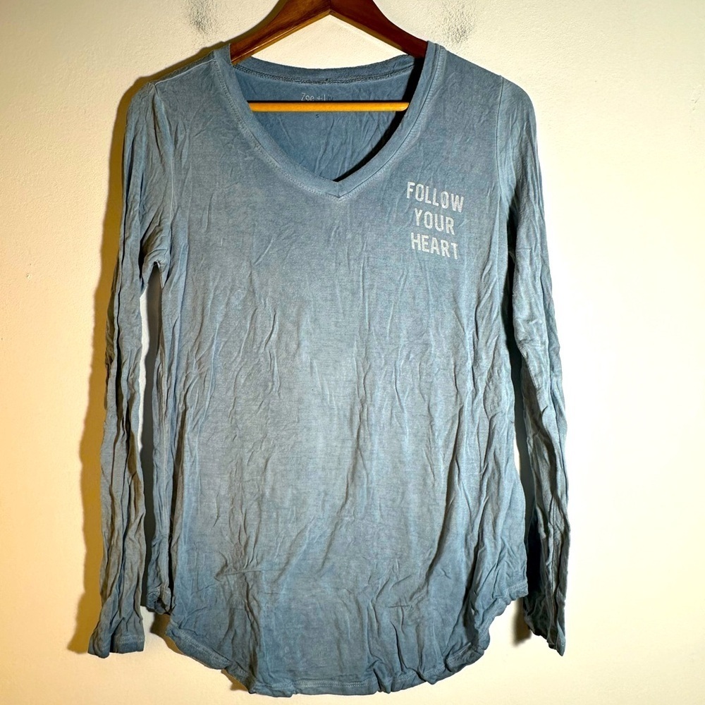 Zoe + Liv Sky Blue Long Sleeve Tee with Heart Print